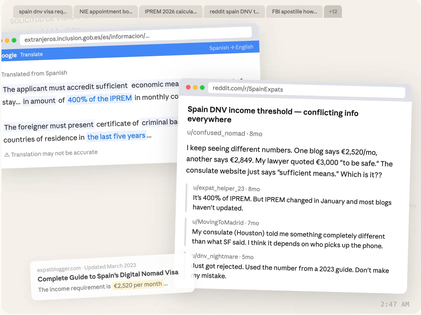 The late-night visa research experience — browser tabs, Google Translate, and conflicting Reddit advice